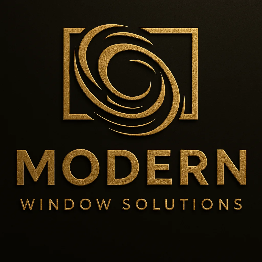 Modern Window Solutions logo in gold lettering on a black background.