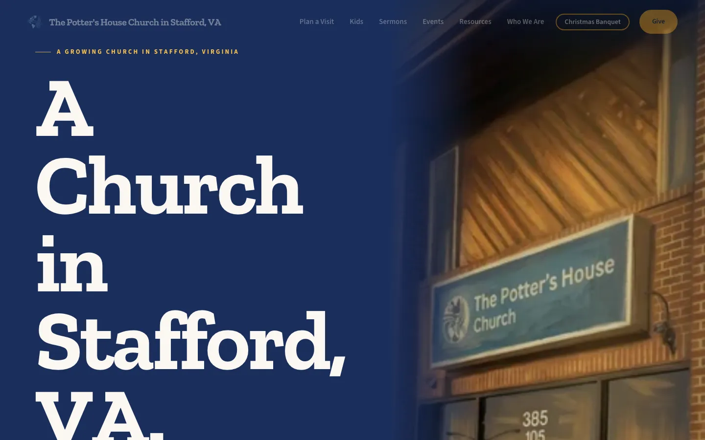 The Potter's House Stafford homepage with the headline A Church in Stafford, VA.